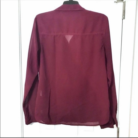 True Freedom Beaded-Collar Button Down Top Maroon Sheer Size L - Picture 5 of 8